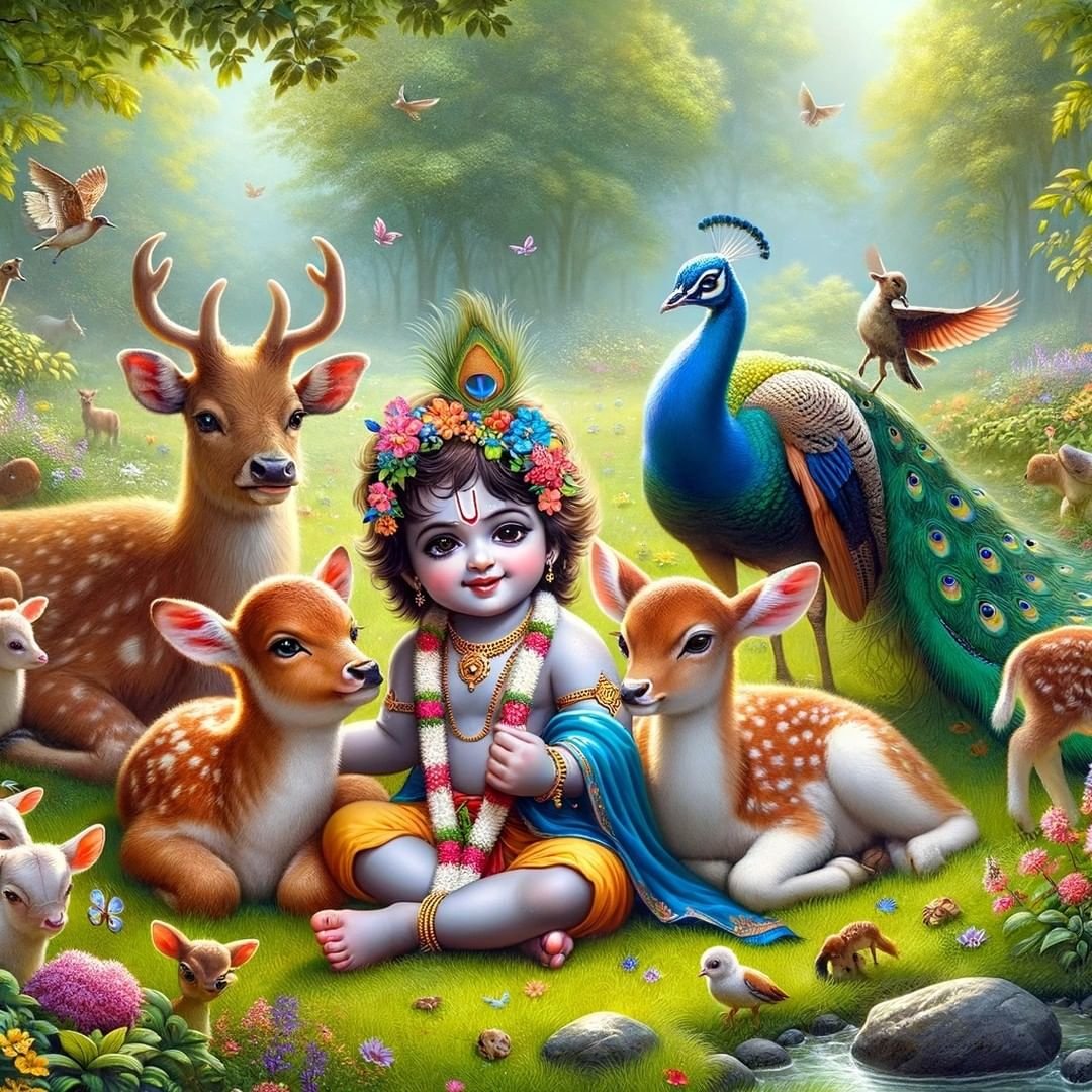 God Krishna With Animal Whatsapp DP